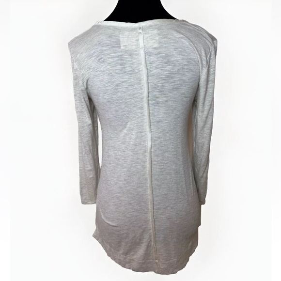 Anthropologie Pure + Good Top XS Ivory Satin Trim Stretch V Neck Soft T Shirt - Picture 2 of 8